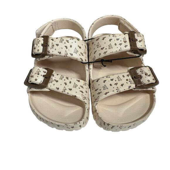 Toddler Double Buckle Sandals Adjustable Cactus Print Tan Brown Back Strap 5-6 - Picture 3 of 9